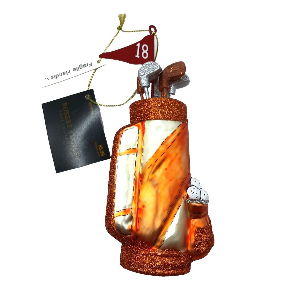 Robert Stanley Golfbag & Clubs 18th Hole Blown Glass Christmas Ornament 2018 NWT